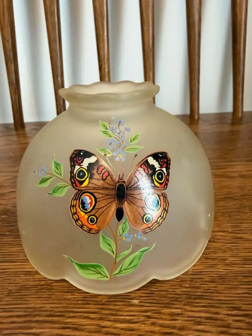 Vintage Westmoreland Frosted Satin Glass Fairy Lamp Shade with Hand Painted Butt